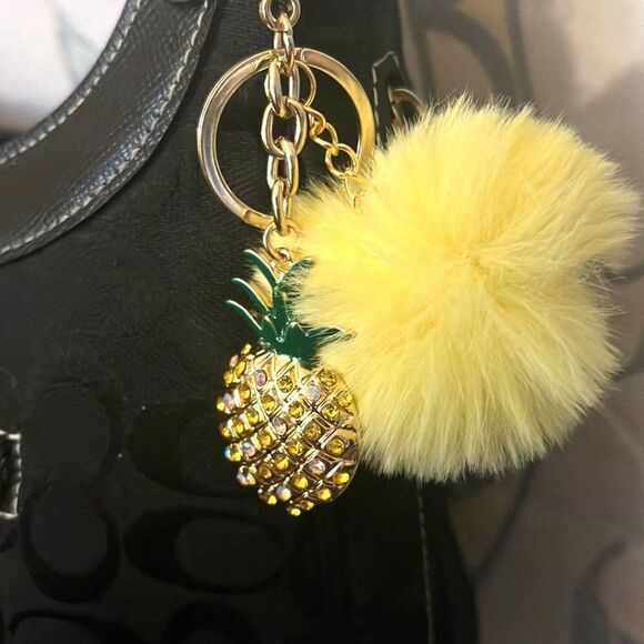 Rhinestone Pineapple with Yellow Pom Pom Purse Charm/Keychain - NEW! - Picture 3 of 4